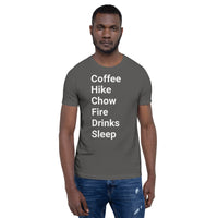 Perfect Day (coffee, hike, chow, fire, drinks, sleep) Short-Sleeve Unisex T-Shirt