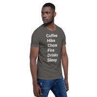 Perfect Day (coffee, hike, chow, fire, drinks, sleep) Short-Sleeve Unisex T-Shirt