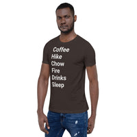 Perfect Day (coffee, hike, chow, fire, drinks, sleep) Short-Sleeve Unisex T-Shirt