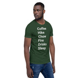 Perfect Day (coffee, hike, chow, fire, drinks, sleep) Short-Sleeve Unisex T-Shirt