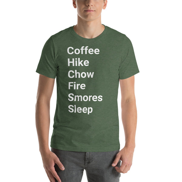 Perfect Day (coffee, hike, chow, fire, smores, sleep) Short-Sleeve Unisex T-Shirt