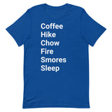 Perfect Day (coffee, hike, chow, fire, smores, sleep) Short-Sleeve Unisex T-Shirt